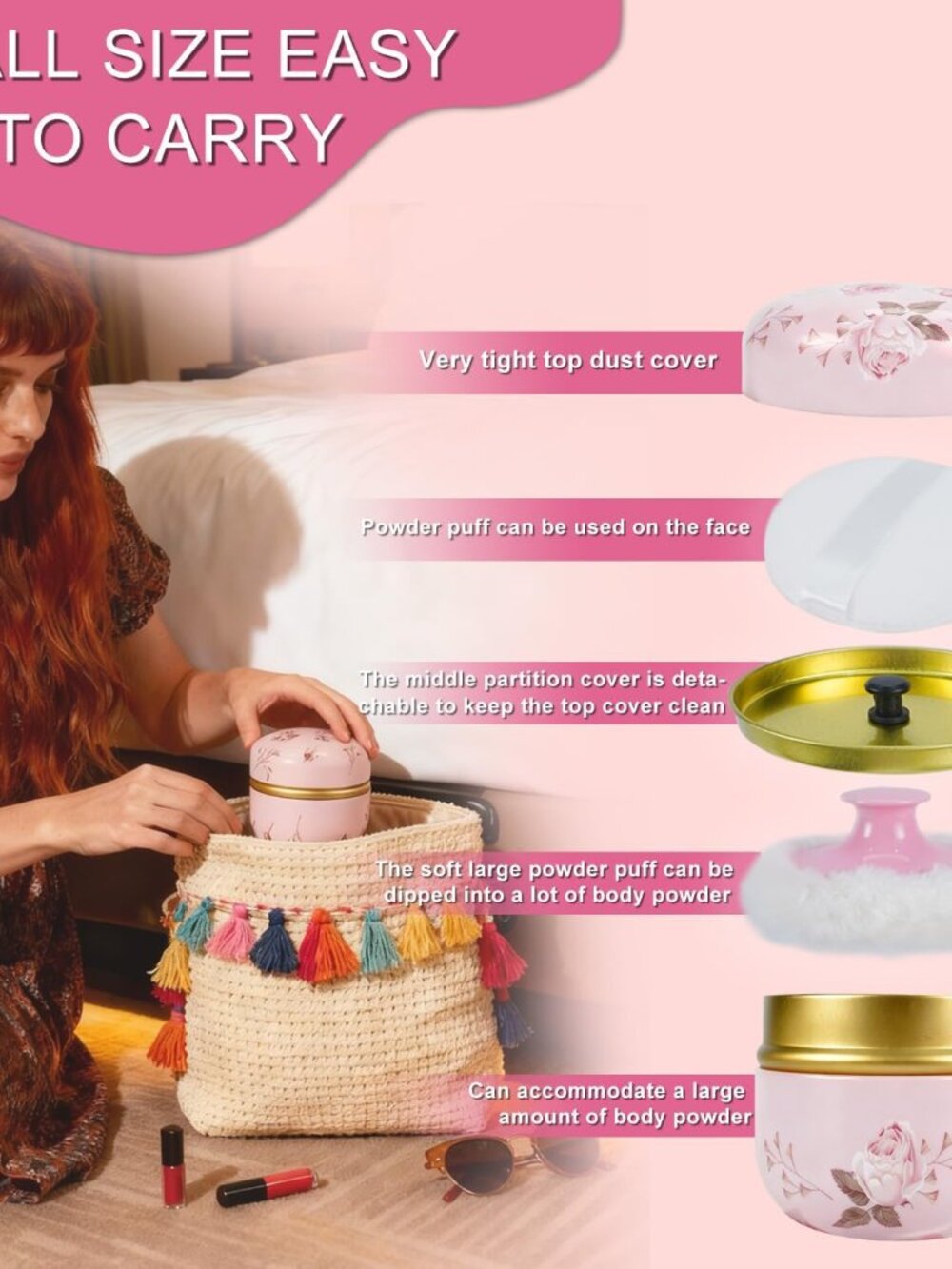 Body Powder Puff and Container, 3.15" Portable Empty Body Powder Container for B - Picture 3 of 8